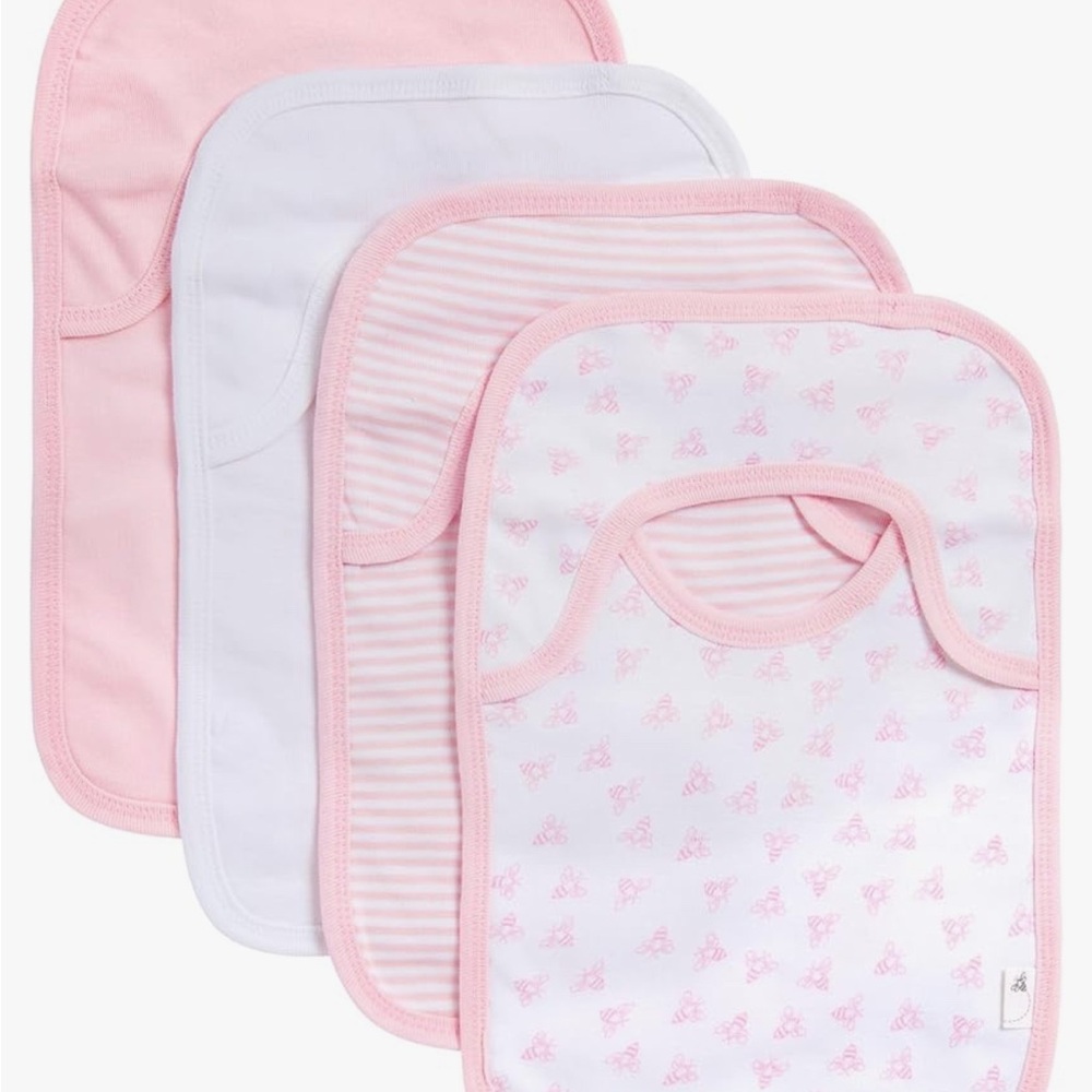 Burt's Bees Baby Pink and White Bib Set Soft Accessories